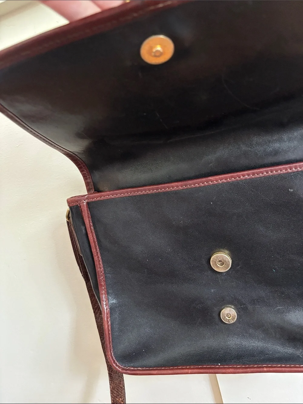 Brown and Black Leather hand Bag - Classic Two-Tone Design